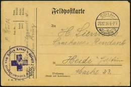 FELDPOST I.WK 1914, Feldpostkarte Aus Dem Rotkreuz-Vereinslazarett Cöln/Mühlheim Nach Heide, Mit Violettem Lazarettstemp - Bezetting 1914-18