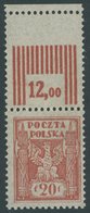 OBERSCHLESIEN 3L **, Östliches Oberschlesien: Reguläre Ausgabe, 1922, 20 F. Wappenadler Mit Oben Anhängendem Leerfeld, P - Sonstige & Ohne Zuordnung