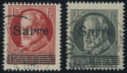 1920, 15 Pf. Lebhaftkarminrot Und 25 Pf. Bayern-Sarre, Oberste Gitterlinie Unterbrochen, 2 Prachtwerte -> Automatically  - Autres & Non Classés