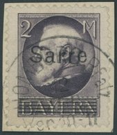 1920, 2 M. Schwarzgrauviolett Bayern-Sarre, Prachtbriefstück, Gepr. Burger, Mi. 170.- -> Automatically Generated Transla - Autres & Non Classés