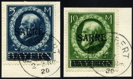 SAARGEBIET 30III,31II BrfStk, 1920, 5 Und 10 M. Bayern-Sarre, Je Mit Abart Fetter Kontrollstrich (Feld 12), 2 Prachtbrie - Autres & Non Classés