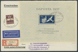 1937, Block DAPOSTA In Schwarzblau Mit Zusatzfrankatur Auf Luftpost Einschreibbrief, Pracht, Gepr.Schuler -> Automatical - Sonstige & Ohne Zuordnung