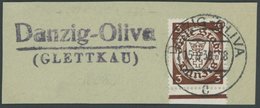 1938, 3 Pf. Rötlichbraun, Wz. 5, Auf Briefstück Mit Seltenem Stempel DANZIG-OLIVA (GLETTKAU), Pracht -> Automatically Ge - Sonstige & Ohne Zuordnung