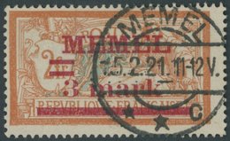 MEMELGEBIET 29y O, 1921, 3 M. Auf 2 Fr. Rötlichorange/hellgrünlichblau, Weißes Papier, Pracht, Gepr. Huylmans, Mi. 90.- - Memel (Klaïpeda) 1923