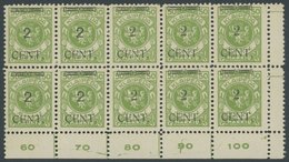 MEMELGEBIET 177III,IV **, 1923, 2 C. Auf 50 M. Gelbgrün, Type III Und IV Im Zehnerblock Aus Der Rechten Unteren Bogeneck - Memelland 1923