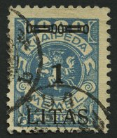 MEMELGEBIET 182III O, 1923, 1 L. Auf 1000 M. Grünlichblau, Type III, Feinst, Kurzbefund Huylmans - Memelland 1923