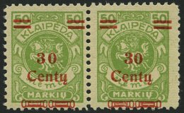 MEMELGEBIET 226I,II **, 1923, 30 C. Auf 50 M. Gelbgrün, Type I Und II Zusammen Im Waagerechten Paar, Postfrisch Pracht - Memel (Klaïpeda) 1923