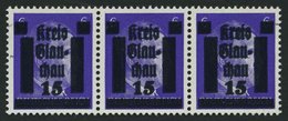 GLAUCHAU 5aDDV **, 1945, 15 Auf 6 Pf. Lebhaftblauviolett Doppelaufdruck Im Waagerechten Dreierstreifen, Ein Wert Mit Aba - Sonstige & Ohne Zuordnung