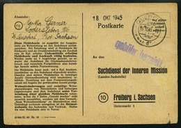 ALL. BES. GEBÜHR BEZAHLT QUERFURT, 15.10.45, Violetter Gebühr Bezahlt Auf Suchdienstkarte, Pracht - Sonstige & Ohne Zuordnung