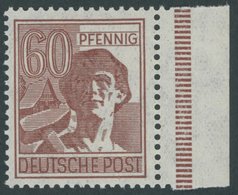 1947, 60 Pf. Karminbraun, Dünnes Papier, Vom Rechten Rand, Postfrisch, Pracht, Gepr. Schlegel, Mi. 300.- -> Automaticall - Sonstige & Ohne Zuordnung