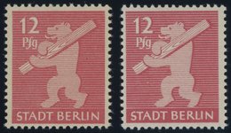 1945, 12 Pf. Mittelkarminrot, Graurosa Und Hellchromgelbes Papier, Glatter Gummi, 2 Postfrische Prachtwerte, Gepr. Ströh - Other & Unclassified