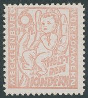 MECKLENBURG-VORPOMMERN 26b **, 1945, 6 Pf. Hellrötlichorange Kinderhilfe, Pracht, Gepr. Kramp, Mi. 160.- - Other & Unclassified