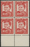 MECKLENBURG-VORPOMMERN 28b VB **, 1945, 12 Pf. Dunkelrosa Kinderhilfe Im Randviererblock, Pracht, Gepr. Kramp, Mi. 320.- - Andere & Zonder Classificatie