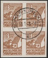 MECKLENBURG-VORPOMMERN 29xa VB O, 1946, 3 Pf. Lebhaftorangebraun, Kreidepapier, Im Zentrisch Gestempelten Viererblock, P - Andere & Zonder Classificatie