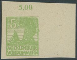 MECKLENBURG-VORPOMMERN 32yaI **, 1946, 5 Pf. Lebhaftgelblichgrün Mit Abart Rechte Obere Ecke Halbkreisförmig Gebrochen,  - Sonstige & Ohne Zuordnung