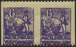 MECKLENBURG-VORPOMMERN 33ydUs Paar **, 1946, 6 Pf. Dunkelrotviolett, Graues Papier, Senkrecht Ungezähnt, Im Waagerechten - Sonstige & Ohne Zuordnung