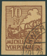 MECKLENBURG-VORPOMMERN 35y O, 1946, 10 Pf. Lebhaftsiena, Graustichiges Papier, Mit Abart Farbpunkt An Der Linken Randlin - Sonstige & Ohne Zuordnung