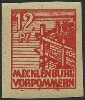 MECKLENBURG-VORPOMMERN 36ybU **, 1946, 12 Pf. Rot, Graues Papier, Ungezähnt, Pracht, Gepr. Kramp, Mi. 60.- - Sonstige & Ohne Zuordnung