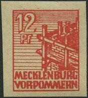 MECKLENBURG-VORPOMMERN 36yeU **, 1946, 12 Pf. Orangerot, Graues Papier, Ungezähnt, Pracht, Gepr. Kramp, Mi. 120.- - Other & Unclassified