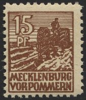 MECKLENBURG-VORPOMMERN 37yd **, 1946, 15 Pf. Mittelsiena, Graues Papier, Pracht, Gepr. Kramp, Mi. 80.- - Autres & Non Classés