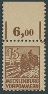 1946, 15 Pf. Schwärzlichgelbbraun, Dünnes Papier, Oberrandstück, Postfrisch, Pracht, Gepr. Kramp, Mi. 320.- -> Automatic - Sonstige & Ohne Zuordnung