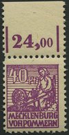 MECKLENBURG-VORPOMMERN 40yb **, 1946, 40 Pf. Violettpurpur, Oberrandstück, Pracht, Gepr. Kramp, Mi. (100.-) - Other & Unclassified