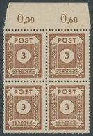 OST-SACHSEN 56I **, 1945, 3 Pf. Braun Mit Abart Perlenschnur über Mittelstück, Im Viererblock Mit Normalen Marken, Postf - Sonstige & Ohne Zuordnung