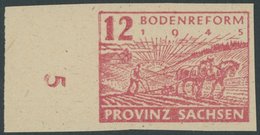 1945, 12 Pf. Lebhaftlilarot Fallende Papierstreifung, Linkes Randstück Mit Reihenzähler 5, Postfrisch, Pracht, RR!, Foto - Sonstige & Ohne Zuordnung