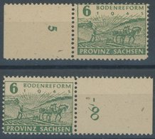 1945, 6 Pf. Grün, Beide Papiere, Vierseitig Gezähnt, Jeweils Vom Rechten Bzw. Linken Rand, Postfrisch, Pracht, Gepr. Str - Other & Unclassified