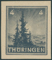 THÜRINGEN 93AXp2U *, 1945, 4 Pf. Bläulichschwarzgrau, Vollgummierung, Dickes Papier, Fallende Papierstreifung, Ungezähnt - Andere & Zonder Classificatie