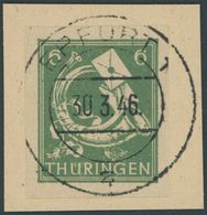 THÜRINGEN 95AXdtU BrfStk, 1945, 6 Pf. Schwärzlichopalgrün, Vollgummierung, Gelblichgraues Papier, Ungezähnt, Prachtbrief - Autres & Non Classés