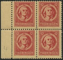 THÜRINGEN 97AXar VB **, 1945, 12 Pf. Karminrot, Vollgummierung, Hellchromgelbes Papier, Dicke Gummierung, Im Randviererb - Sonstige & Ohne Zuordnung