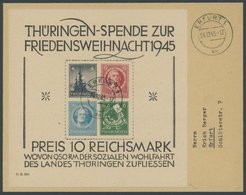 THÜRINGEN Bl. 2t BrfStk, 1945, Block Weihnachten, Gelblichgraues Papier, Type III, Mit Stempel ERFURT 1au Auf Umschlag,  - Andere & Zonder Classificatie