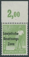 1948, 10 Pf. Gelblichgrün, Oberrandstück, Plattendruck, Nicht Durchgezähnt, Postfrisch, Pracht, Gepr. Paul, Mi. 400.- -> - Other & Unclassified