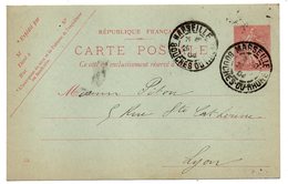 Entier Postal Semeuse Lignée -1904- N° 129 CP (618 )--Marseille-13   Pour Lyon-69--cachets-- - Cartes Postales Types Et TSC (avant 1995)