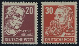 1948/51, 20 Pf. Lilakarmin Kollwitz Und 30 Pf. Zinnoberrot Engels, Senkrechte Borkengummierung, Postfrisch, Pracht, Gepr - Autres & Non Classés