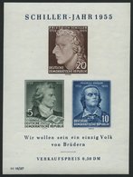 DDR Bl. 12IV **, 1955, Block Schiller Mit Abart Vorgezogener Fußstrich Bei J, Pracht, Mi. 80.- - Used Stamps