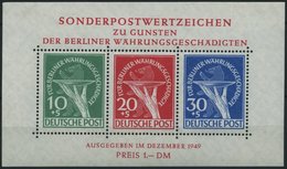 BERLIN Bl. 1III *, 1949, Block Währungsgeschädigte Mit Abart Grüner Punkt Rechts Am Handgelenk, Falzreste Im Rand, Marke - Altri & Non Classificati