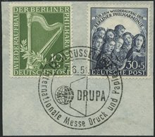 BERLIN 72/3 BrfStk, 1950, Philharmonie, Sonderstempel Düsseldorf-Drupa, Prachtbriefstück, Mi. 130.- - Sonstige & Ohne Zuordnung
