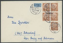 1954, 4 Pf. Heuss Im Viererblock Und Einzelmarke Als Mehrfachfrankatur Auf Prachtbrief -> Automatically Generated Transl - Used Stamps