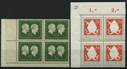 BUNDESREPUBLIK 197,199 VB **, 1954, 10 Pf. Ehrlich Und 20 Pf. Bonifatius Je Im Eckrandviererblock, Pracht, Mi. 84.- - Used Stamps