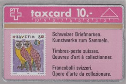 SCHWEIZ TELEFONKARTE Taxcard 10 SFr, Motiv MiNr. 1437, Schleiereule, 1991 - Briefmarken & Münzen