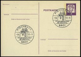 GANZSACHEN P 73 BRIEF, 1962, 8 Pf. Gutenberg, Postkarte In Grotesk-Schrift, Leer Gestempelt Mit Sonderstempel FISCHBACH  - Verzamelingen