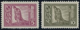 ÄGÄISCHE INSELN 24/5 *, 1929, 5 Und 10 L. RODI, Falzrest, 2 Prachtwerte - Egeo