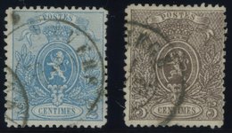 BELGIEN 21/2A O, 1866/7, 2 C. Blau Und 5 C. Braun, Gezähnt A, Normale Zähnung, 2 Prachtwerte, Mi. 190.- - Otros & Sin Clasificación