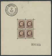 BELGIEN 186KB **, 1924, 5 Fr. Internationale Briefmarkenausstellung Im Kleinbogen (4), Leichte Randunebenheiten Sonst Pr - Other & Unclassified