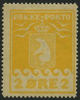 GRÖNLAND - PAKKE-PORTO 5A *, 1919, 2 Ø Gelb, (Facit P 5II), Falzrest, Pracht - Paquetes Postales