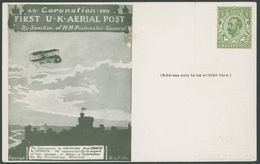 1911,  1/2 P. König Georg V Auf Dunkelgrüner Sonderkarte First U.K. AERIAL POST, Ungebraucht, Pracht -> Automatically Ge - Gebraucht