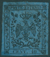 MODENA 5IIa O, 1852, 40 C. Schwarz Auf Blau, Type II, Breitrandig, Pracht, Mi. 120.- - Modène