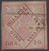 1858, 20 Gr. Lilarosa, Feinst, Signiert, Mi. 500.- -> Automatically Generated Translation: 1858, 20 Gr. Lilac-rose, Very - Napels